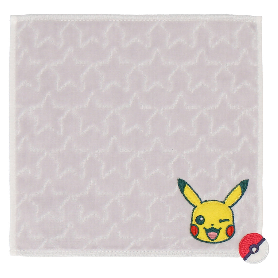 【NEW】タオルハンカチ 飛び出しアップリケ ピカチュウ　ホワイト