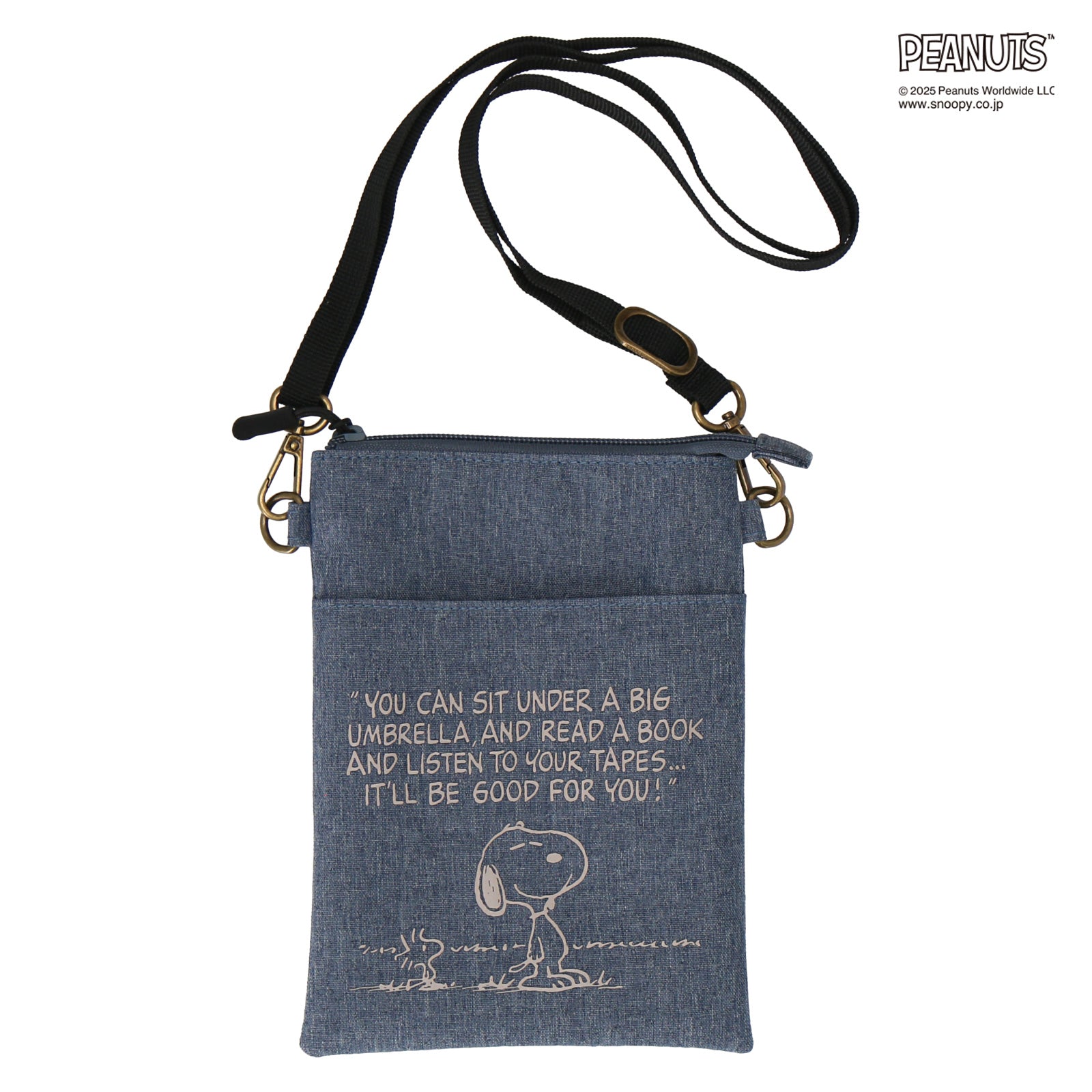 NEW】縦型ショルダーポーチ スヌーピー&ウッドストック デニムブルー