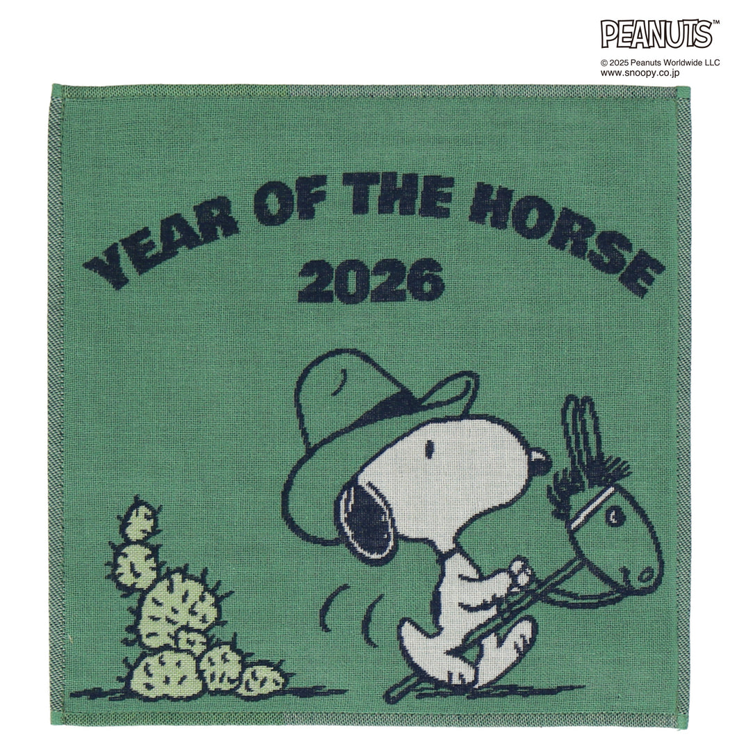 【NEW】3重ガーゼハンカチ カウボーイスヌーピー #280c　グリーン