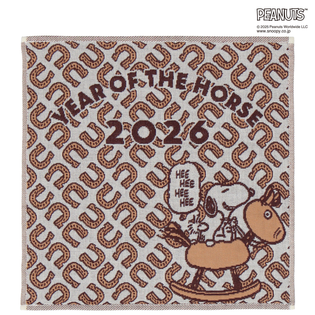 【NEW】3重ガーゼハンカチ 木馬&スヌーピー #280a　ホワイト