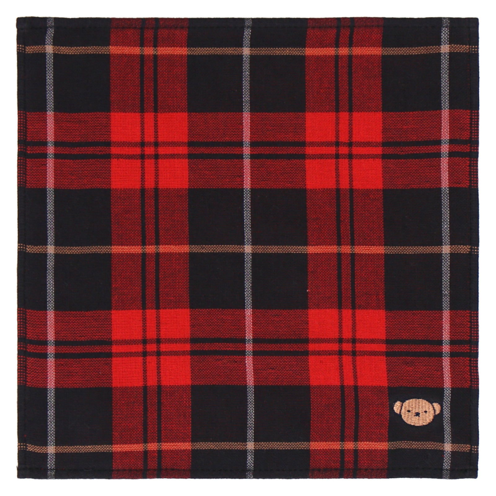 タオルハンカチ チェック&ワンポイントボリス　レッド