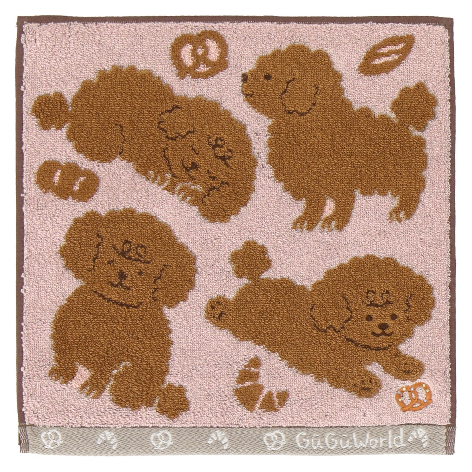 婦人タオルハンカチ トイプードル＆パン　ピンク