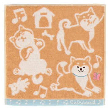 婦人タオルハンカチ 柴犬＆蝶々　オレンジ