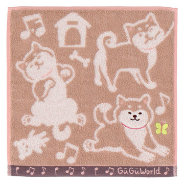 婦人タオルハンカチ 柴犬＆蝶々　ベージュ