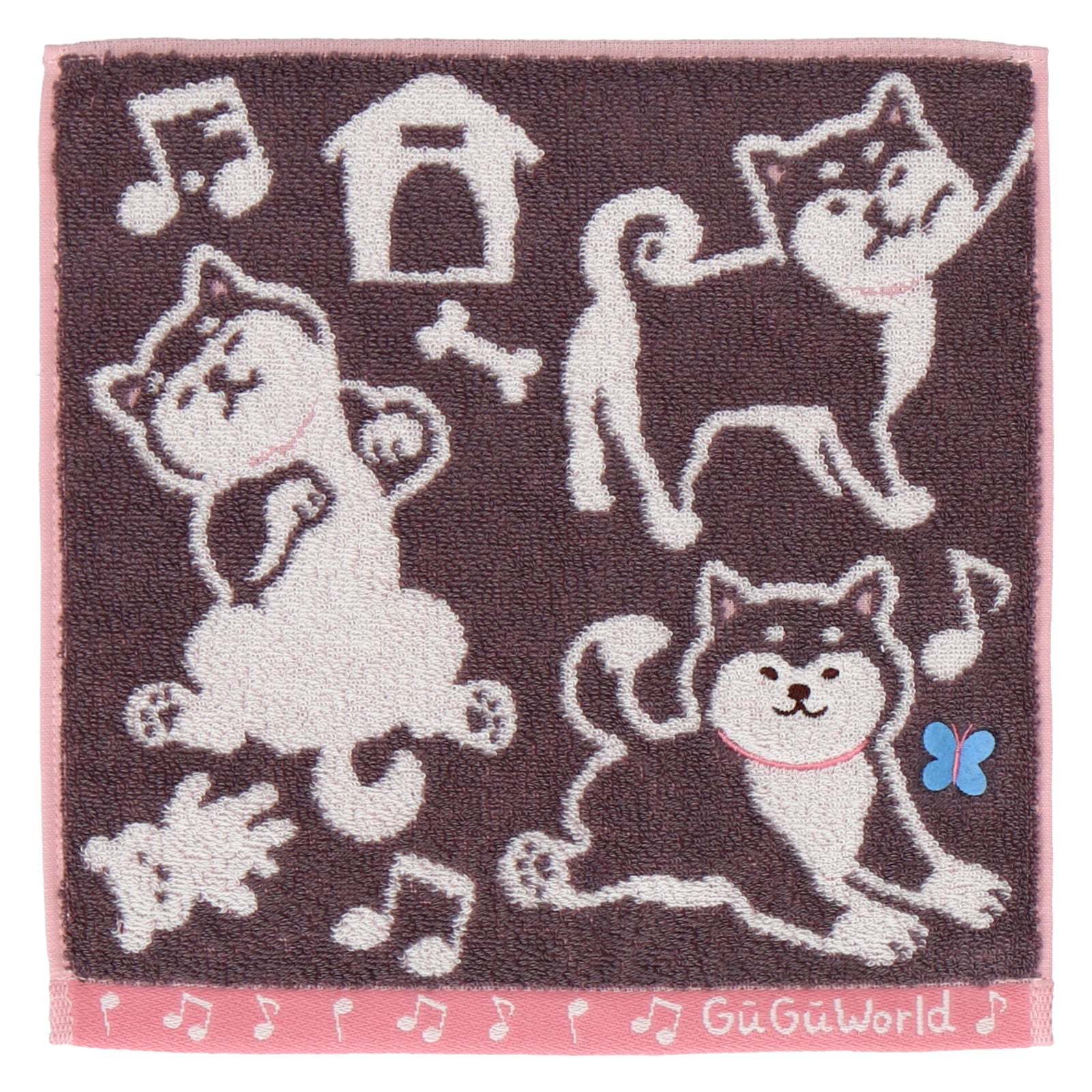 婦人タオルハンカチ 柴犬＆蝶々　グレー