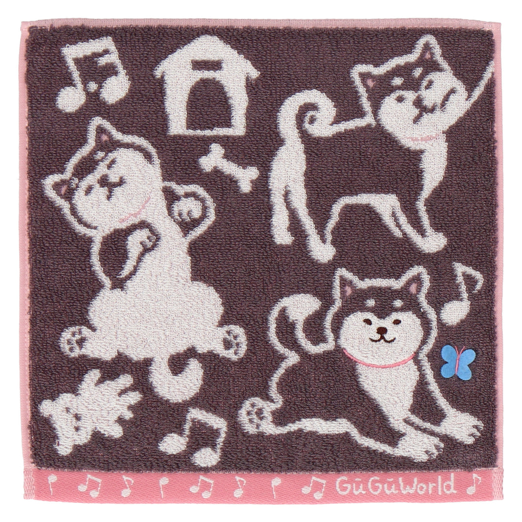 【NEW】婦人タオルハンカチ 柴犬＆蝶々 #367c　グレー