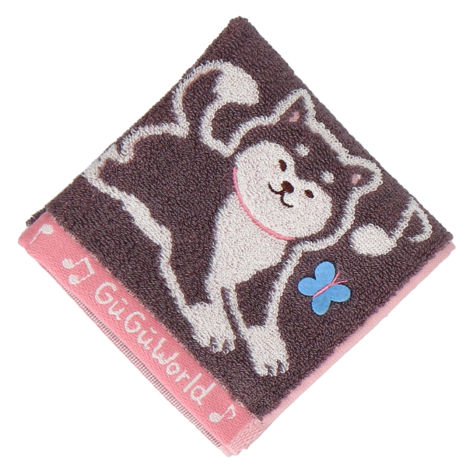 婦人タオルハンカチ 柴犬＆蝶々　グレー
