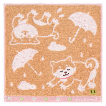 婦人タオルハンカチ 柴犬＆カエル　オレンジ