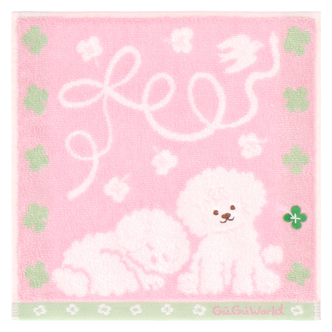 ドイリー❤️ぴんく♡ぷーどる NEW】婦人タオルハンカチ トイプードル＆クローバー ピンク