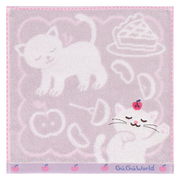婦人タオルハンカチ ねこ＆りんご　グレー