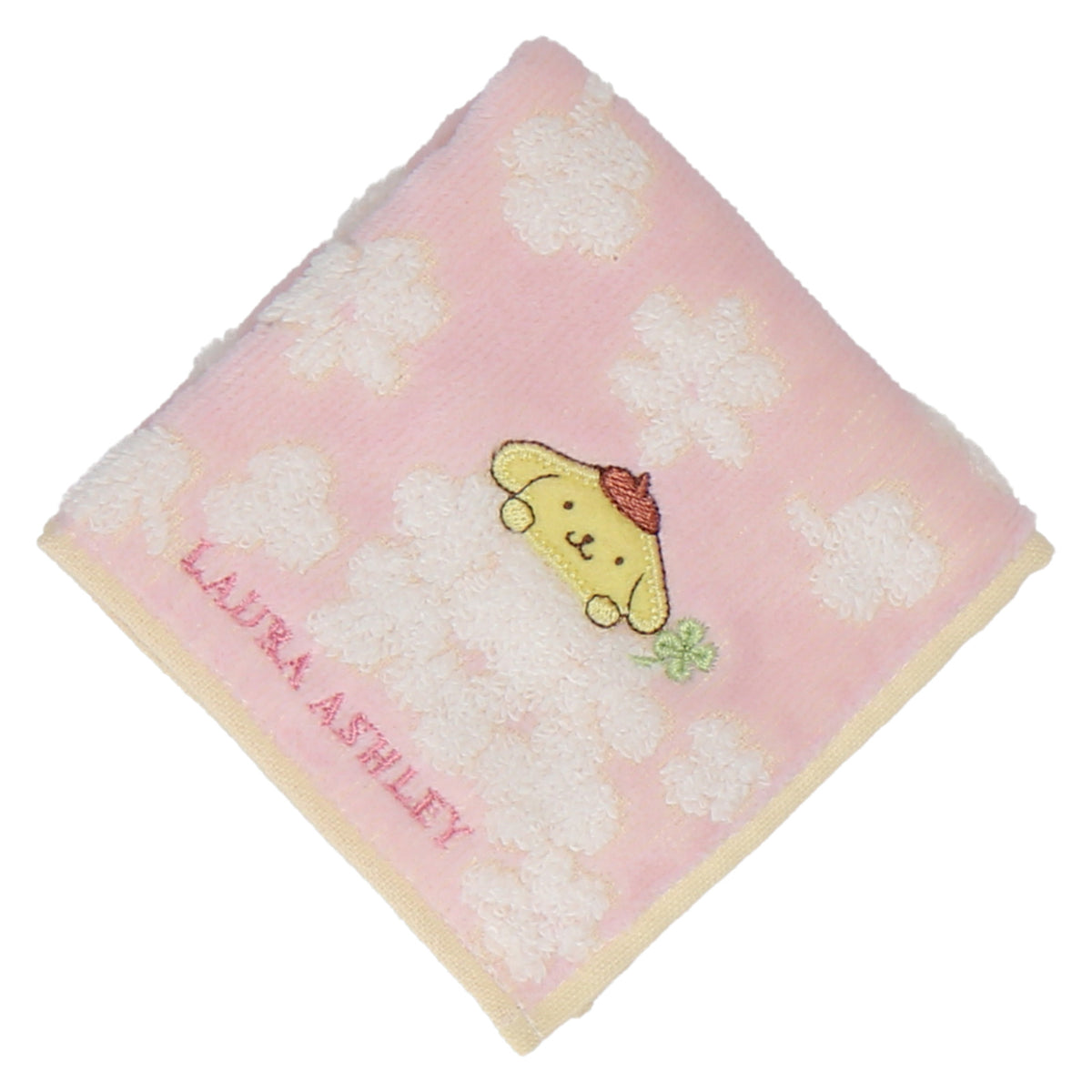 ミニタオルハンカチ フラワー ひょっこりポムポムプリン　ピンク