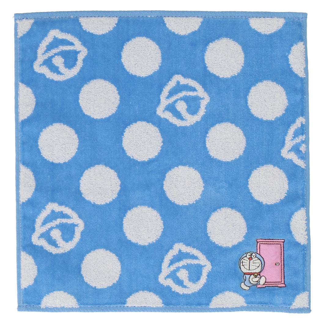 NEW】タオルハンカチ ワンポイント刺繍 どこでもドア ブルー