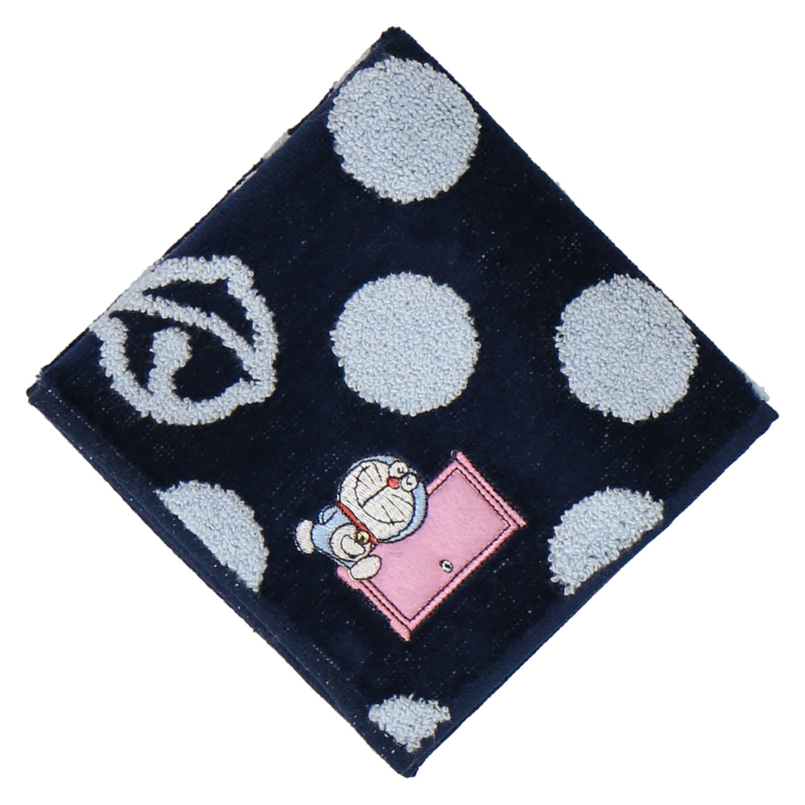 タオルハンカチ ワンポイント刺繍 どこでもドア　ネイビーブルー