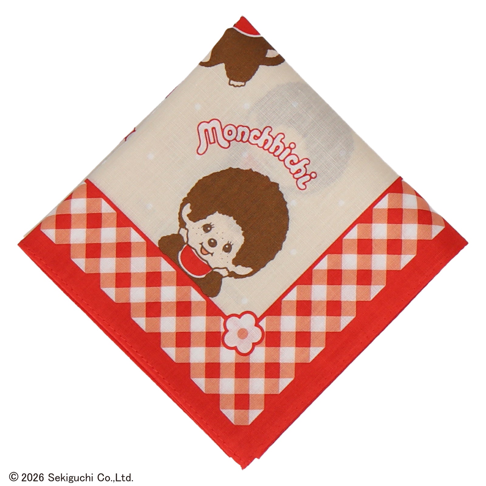 プリントハンカチ モンチッチくん&モンチッチちゃん　レッド