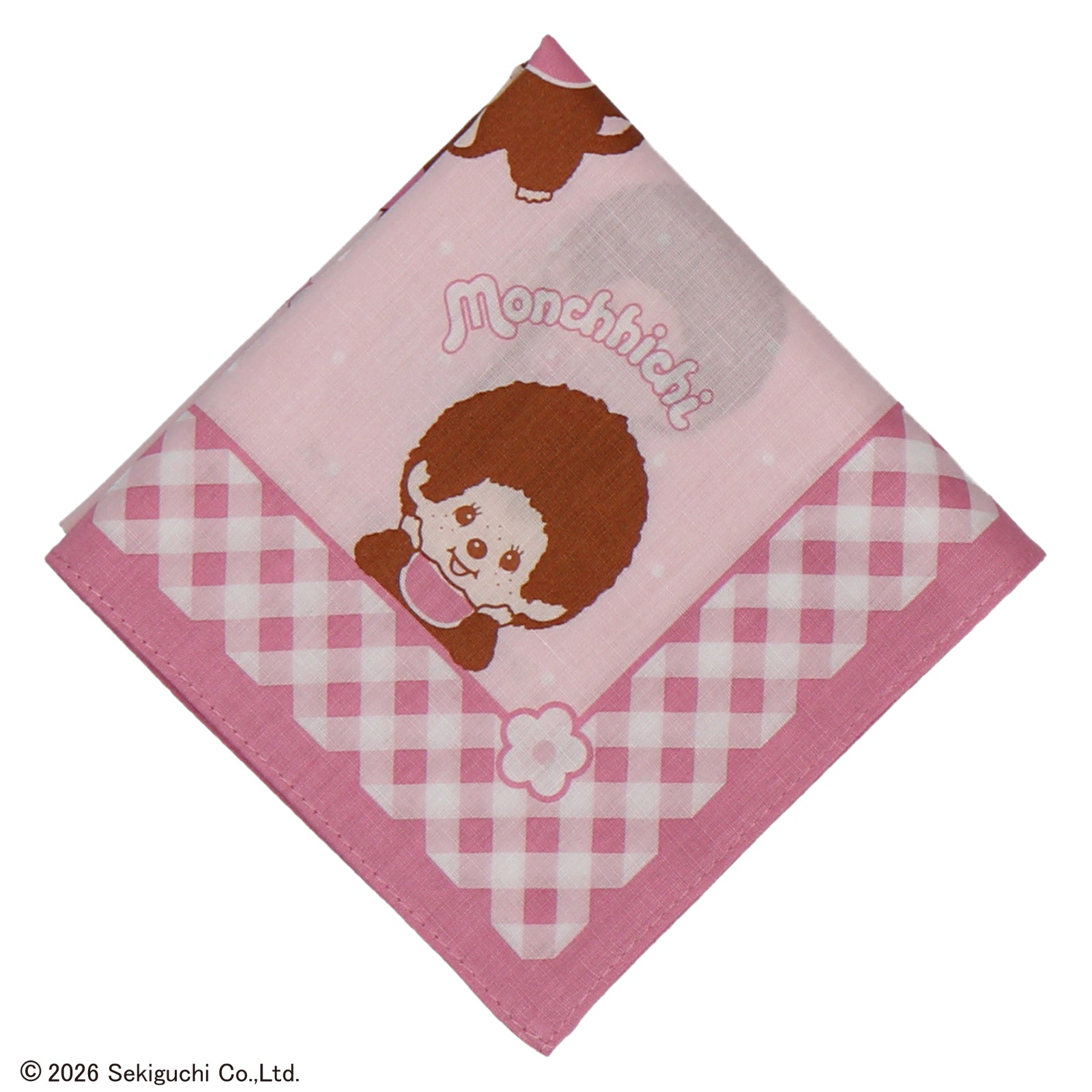 プリントハンカチ モンチッチくん&モンチッチちゃん　ピンク