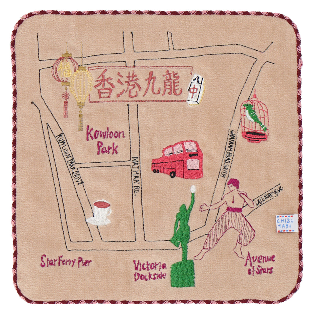 【NEW】香港 活気のある街並み　刺繡タオル