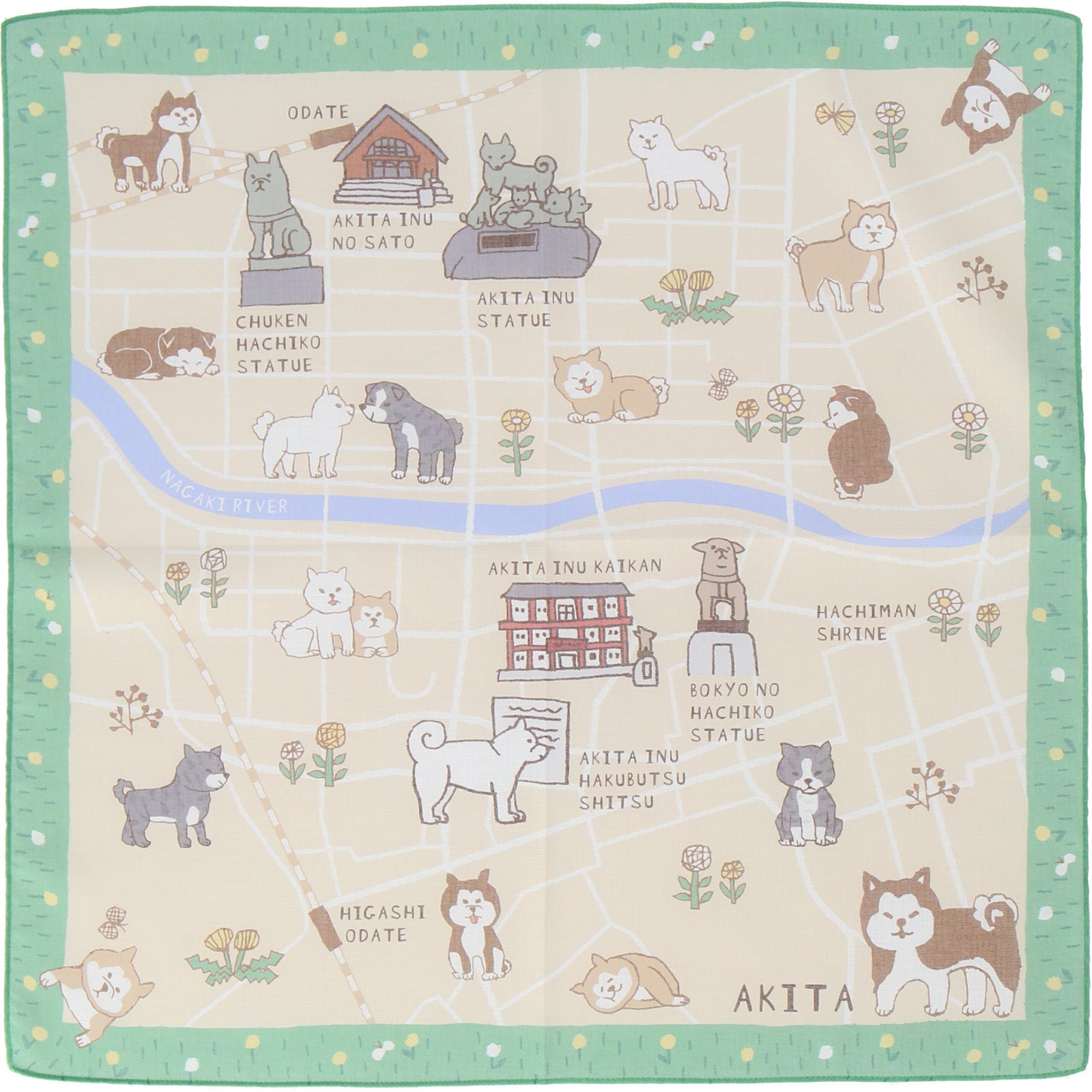 秋田 秋田犬　プリントハンカチ