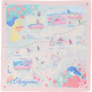岡山 白桃　プリントハンカチ