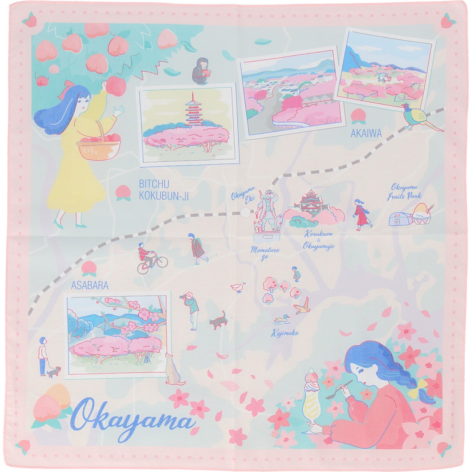 岡山 白桃　プリントハンカチ