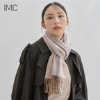 カシミヤ100% マフラー チェック柄　ラインベージュ