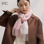 カシミヤ100% マフラー チェック柄　ブロックピンク