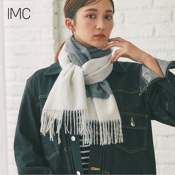 カシミヤ100% マフラー チェック柄　ブロックグレー