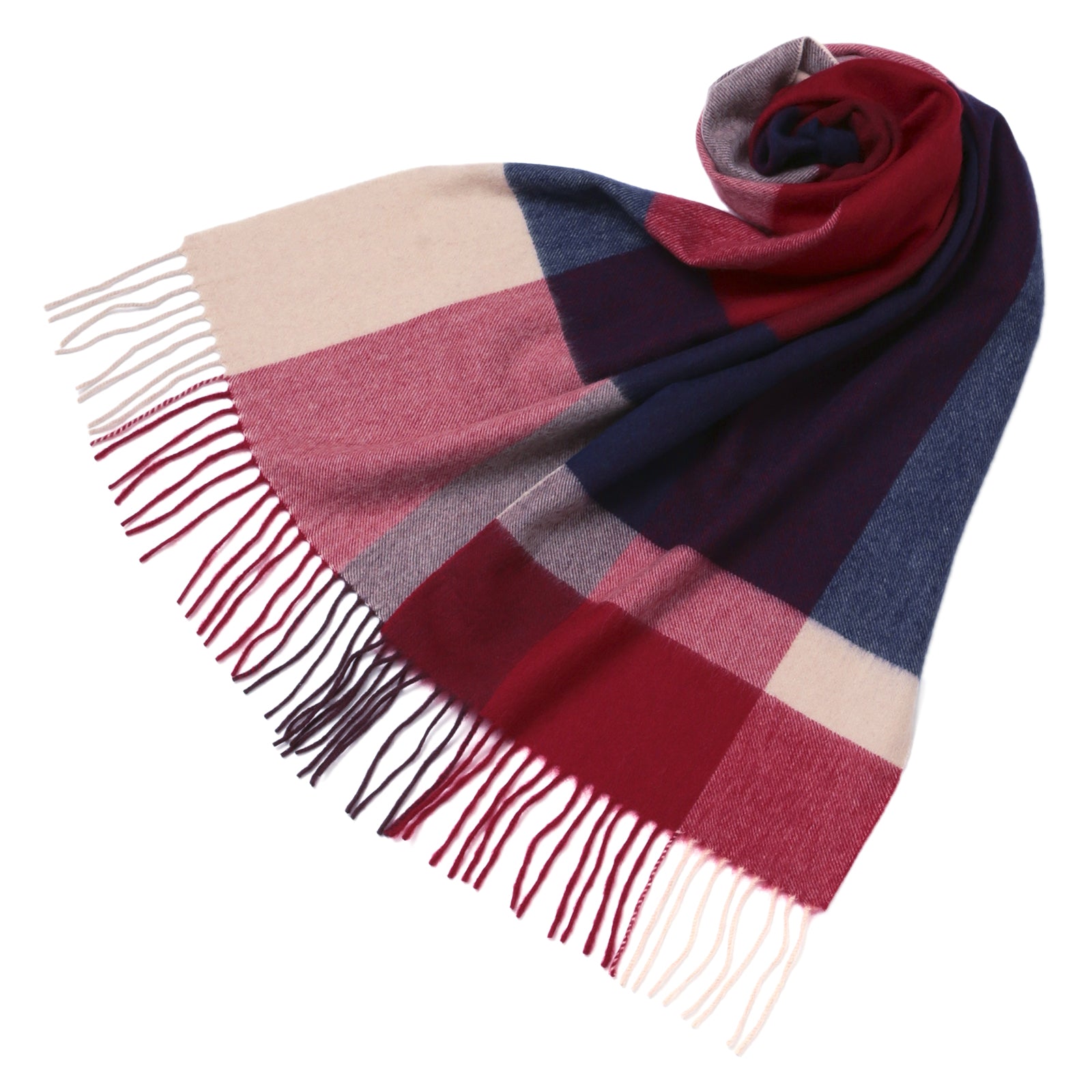 NEW】カシミヤ100％チェックマフラー ブロックチェックレッド