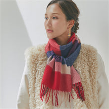 画像をギャラリービューアに読み込む, 【NEW】カシミヤ100％チェックマフラー　ブロックチェックレッド
