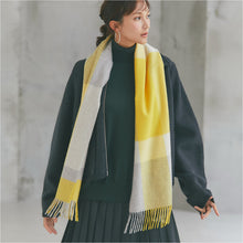 画像をギャラリービューアに読み込む, 【NEW】カシミヤ100％チェックマフラー　ブロックチェックイエロー
