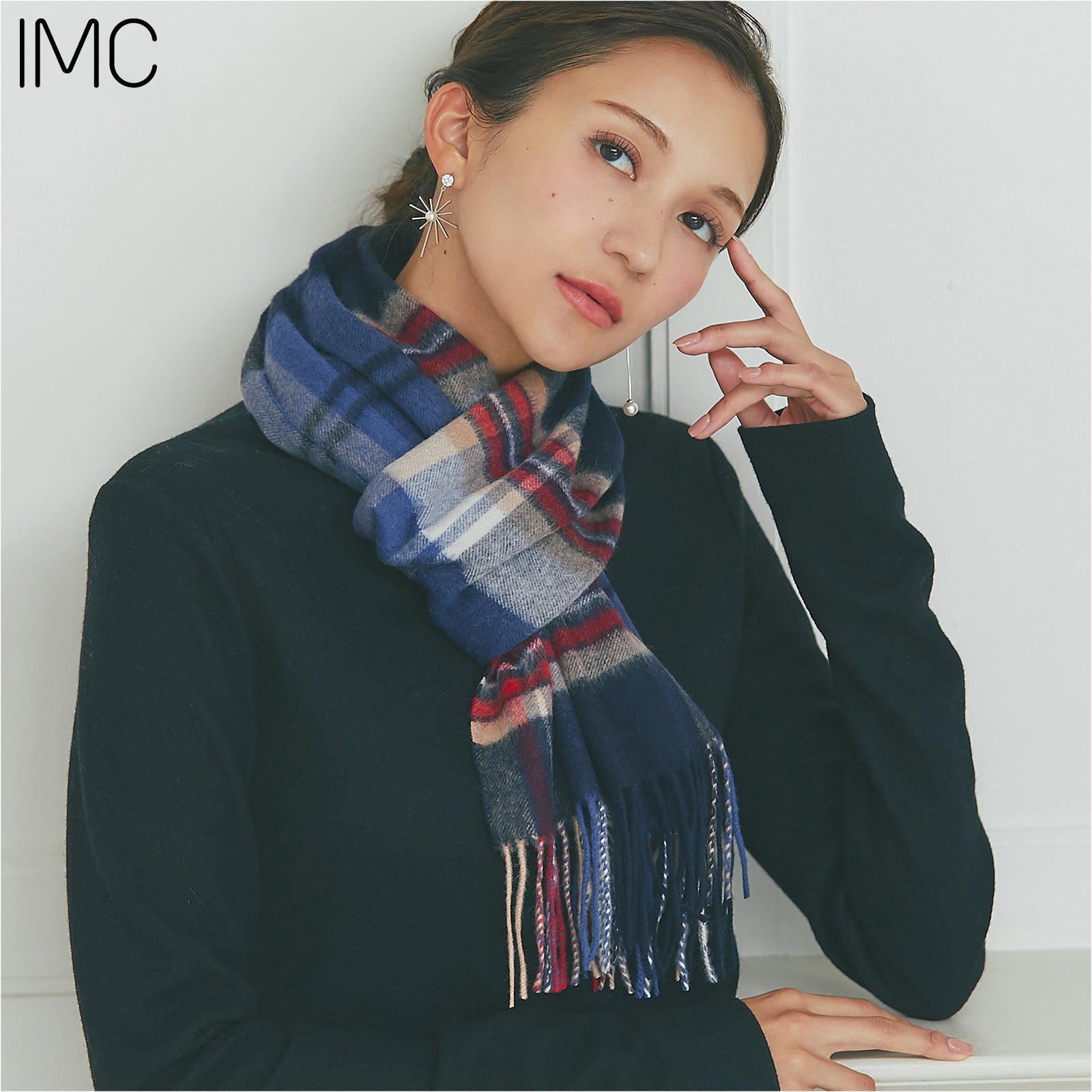 カシミヤ100% マフラー チェック柄 ラインピンク – INTERMODE KAWABE カシミヤ100% マフラー チェック柄 ラインピンク – INTERMODE KAWABE