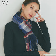 画像をギャラリービューアに読み込む, 【NEW】カシミヤ100％チェックマフラー　チェックネイビー
