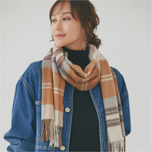 画像をギャラリービューアに読み込む, 【NEW】カシミヤ100％チェックマフラー　チェックライトブラウン

