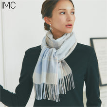 画像をギャラリービューアに読み込む, 【NEW】カシミヤ100％チェックマフラー　チェックパウダーブルー
