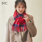 カシミヤ100％ マフラー チェック柄　モダンチェックレッド