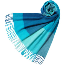 画像をギャラリービューアに読み込む, 洗えるカシミヤ チェックマフラー　ターコイズ
