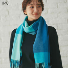 画像をギャラリービューアに読み込む, 洗えるカシミヤ チェックマフラー　ターコイズ
