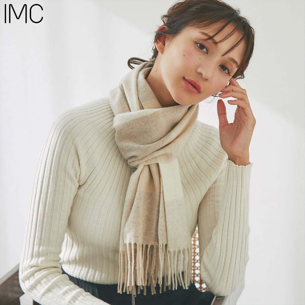 【NEW】洗えるカシミヤ ブロックチェックマフラー　ナチュラル