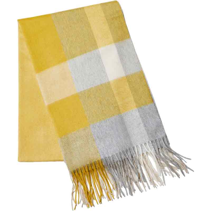 カシミヤ大判ストール チェック柄 ブロックイエロー – INTERMODE KAWABE
