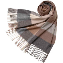画像をギャラリービューアに読み込む, カシミヤ大判ストール チェック柄　ブロックブラウン
