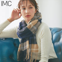 画像をギャラリービューアに読み込む, 【NEW】カシミヤ大判ストール チェック柄　ネイビーブラウン
