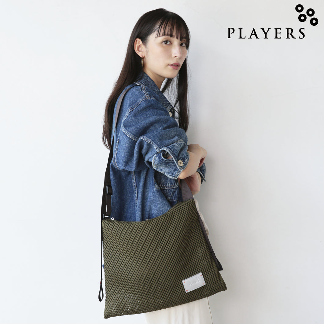【NEW】メッシュ カラーステッチショルダーM 　カーキ