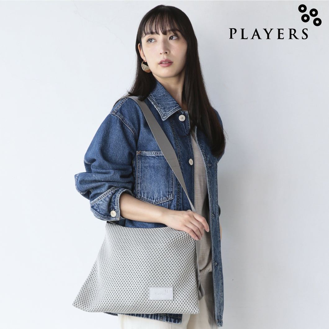 【NEW】メッシュ カラーステッチショルダーM 　アイボリー