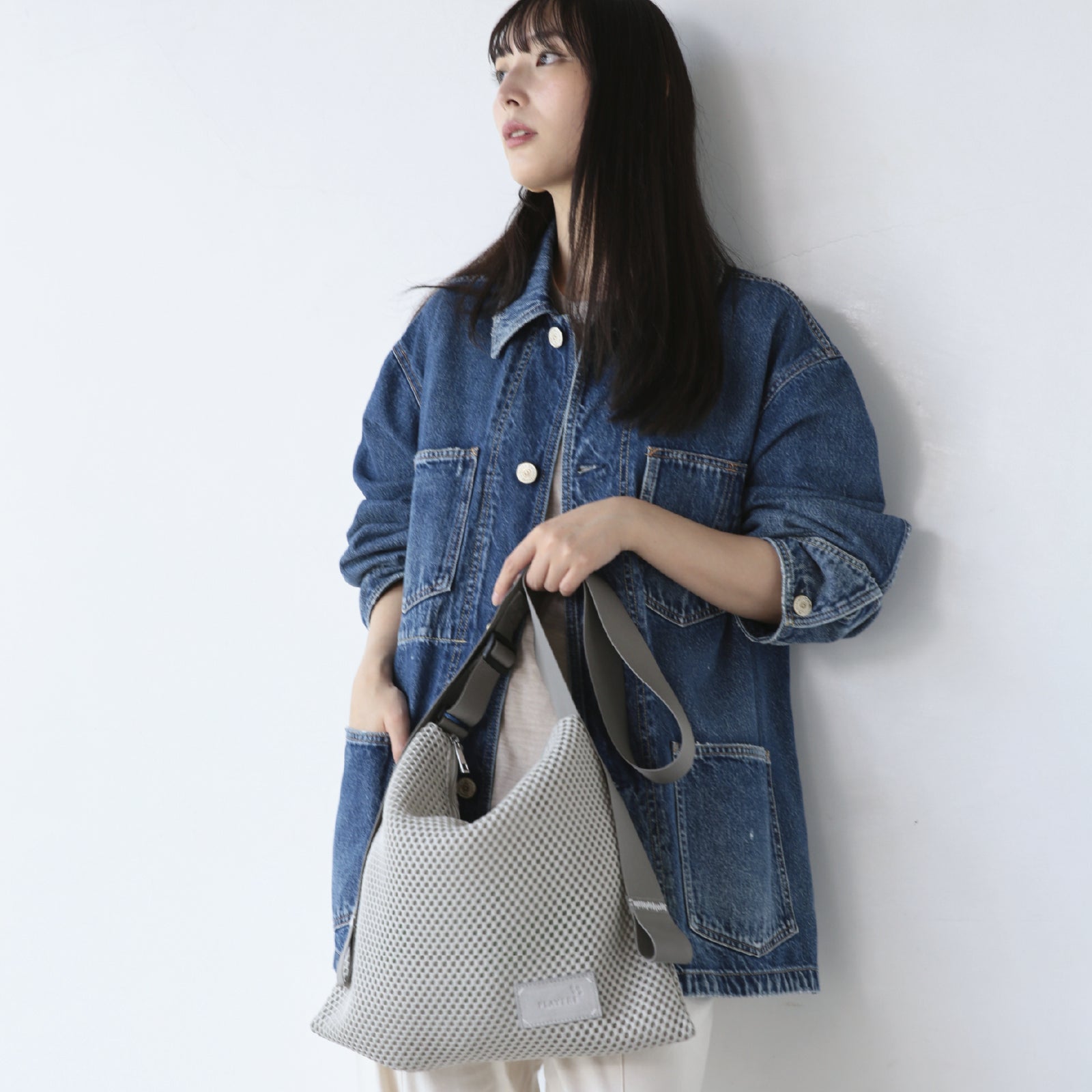 メッシュ カラーステッチショルダーM 　ホワイト