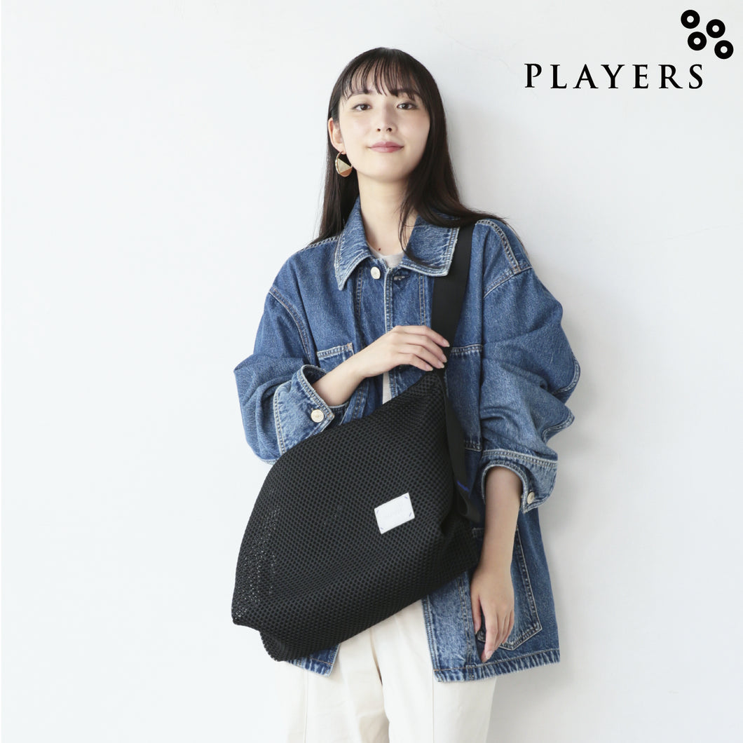 【NEW】メッシュ カラーステッチショルダーL  　ブラック