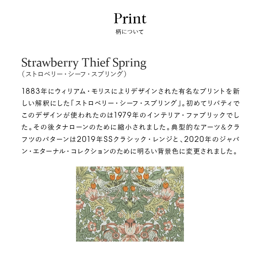 リバティプリント お財布型マルチポーチ Strawberry Thief Spring　カーキ