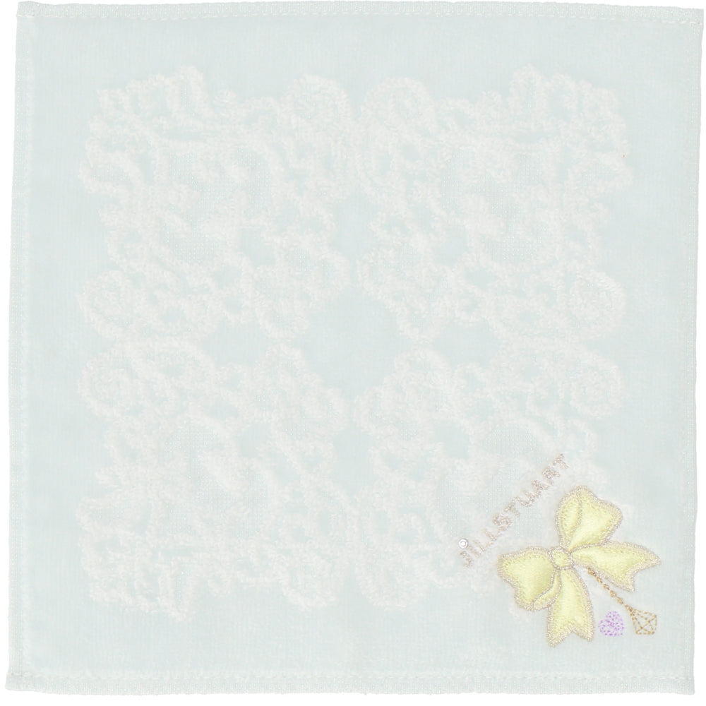 ミニタオルハンカチ リボンアップリケ #092b　ライトグリーン