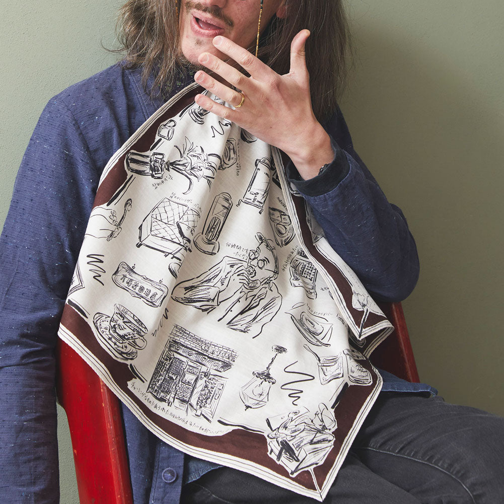 プリントハンカチ（六曜社）　ブラウン